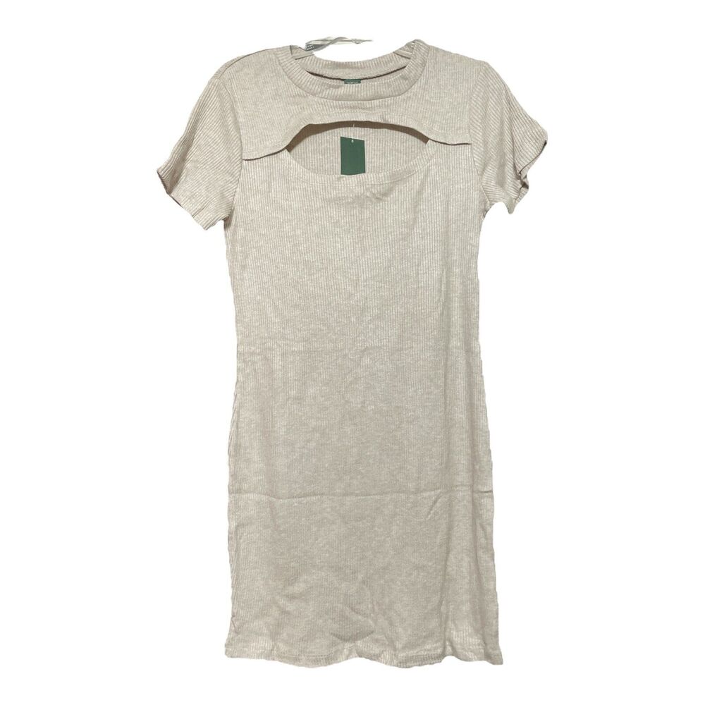 Wild Fable Juniors Beige/Heathered Cream Ribbed Cutout Dress Size XL New